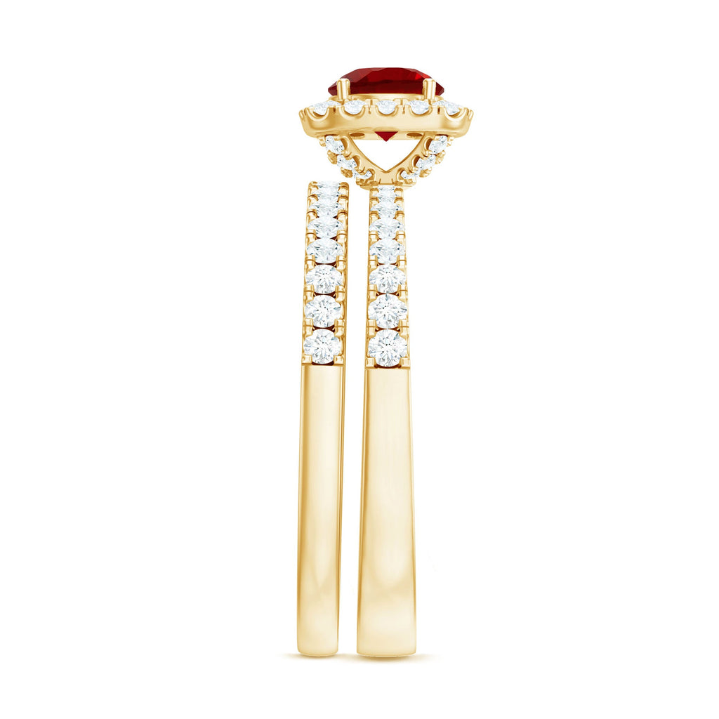 Vintage-Inspired Lab-Created Ruby & Diamond Wedding Ring Set