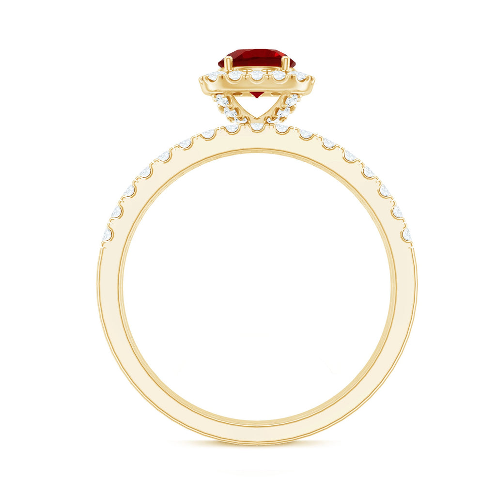 Vintage-Inspired Lab-Created Ruby & Diamond Wedding Ring Set