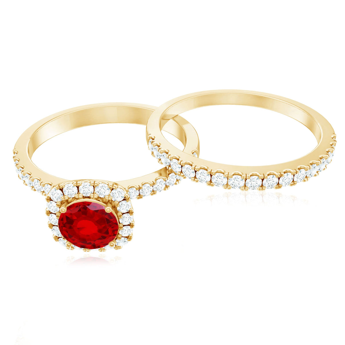 Vintage-Inspired Lab-Created Ruby & Diamond Wedding Ring Set