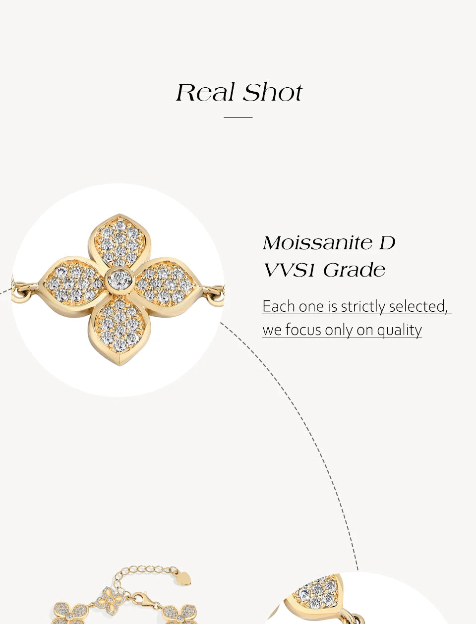 ATTAGEMS Plants Eternity Moissanite Bracelet for Women 925 Sterling Silver Adjustable Classical Tennis Chain Trendy Fine Jewelry