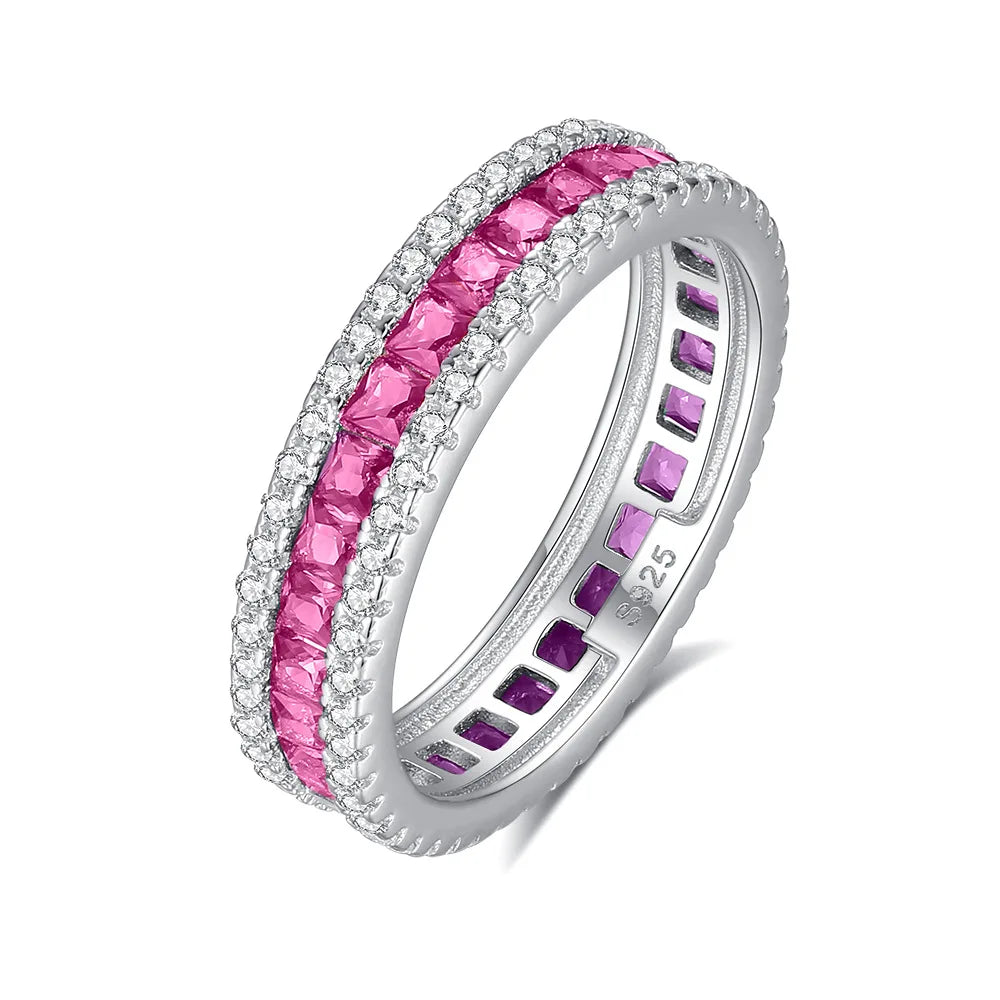 MUSHAN Luxury Jewelry Square Rainbow Gemstones Ring for Women 925 Sterling Silver Rings Bands S925 Luxury Fine Jewelry