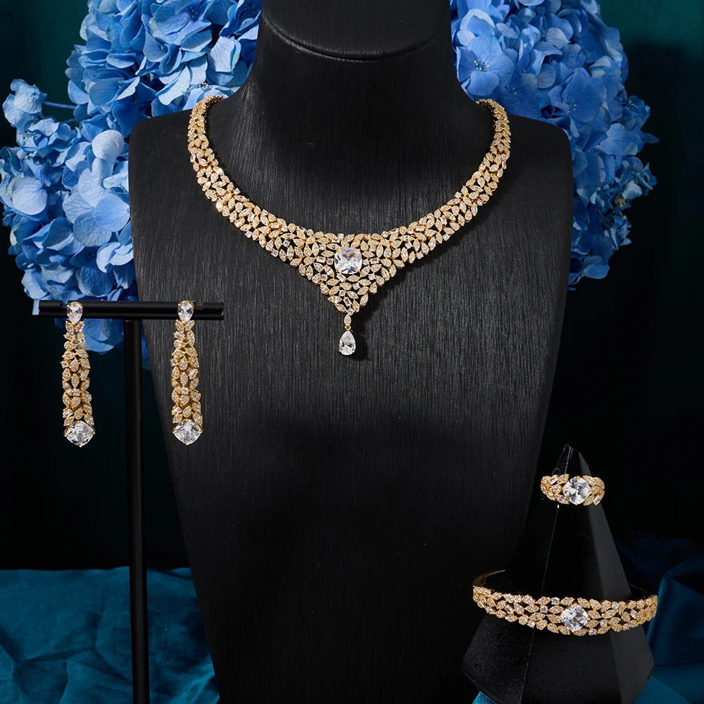 023818 Women Necklace Sets Cubic Zirconia Bridal Jewelry DuBai Saudi Wedding Engagement Party Festival Jewel Accessory