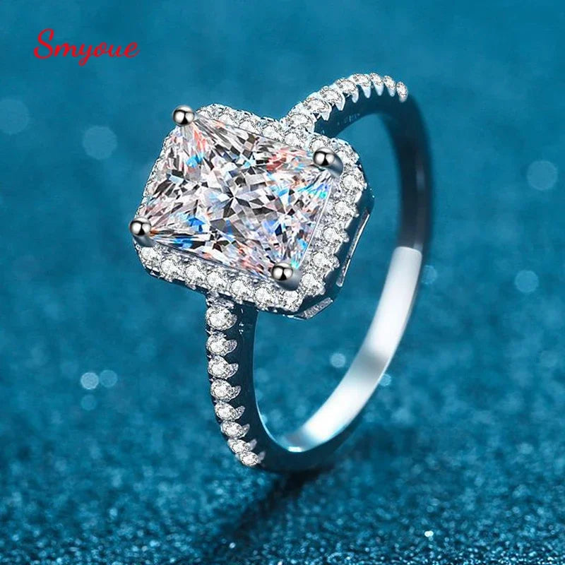 Smyoue Certified 2/1CT Radiant Cut Moissanite Engagement Ring  Colorless VVS Diamond Proposal Rings Sterling Silver Weddig Band