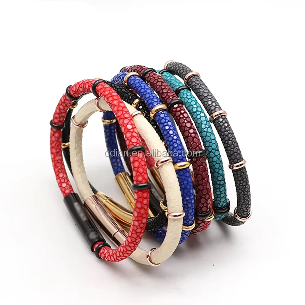 Genuine Stingray Leather Ring Beads Bracelet Double Bone Stinghd Style Gift for Birthday Gift Man Women Couple Bracelets Jewelry