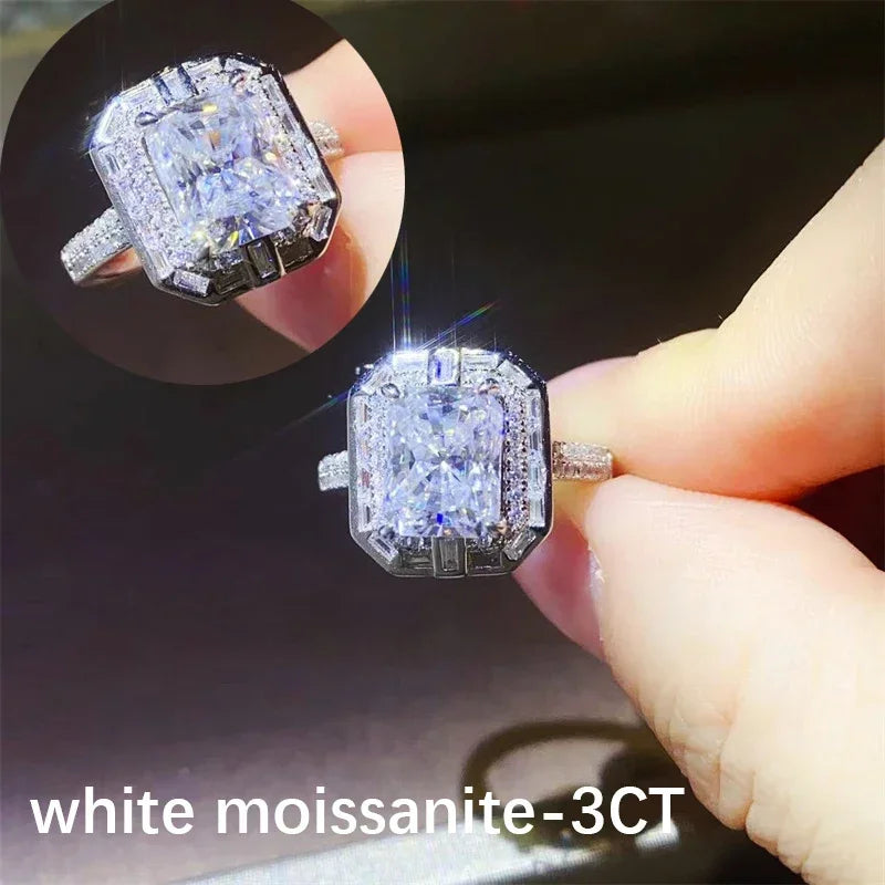 FCGJHW 3CT Radiant Cut Blue Moissanite Rings S925 Silver For Women Men Sapphire Rectangle Diamond Wedding Bands Jewelry 2026
