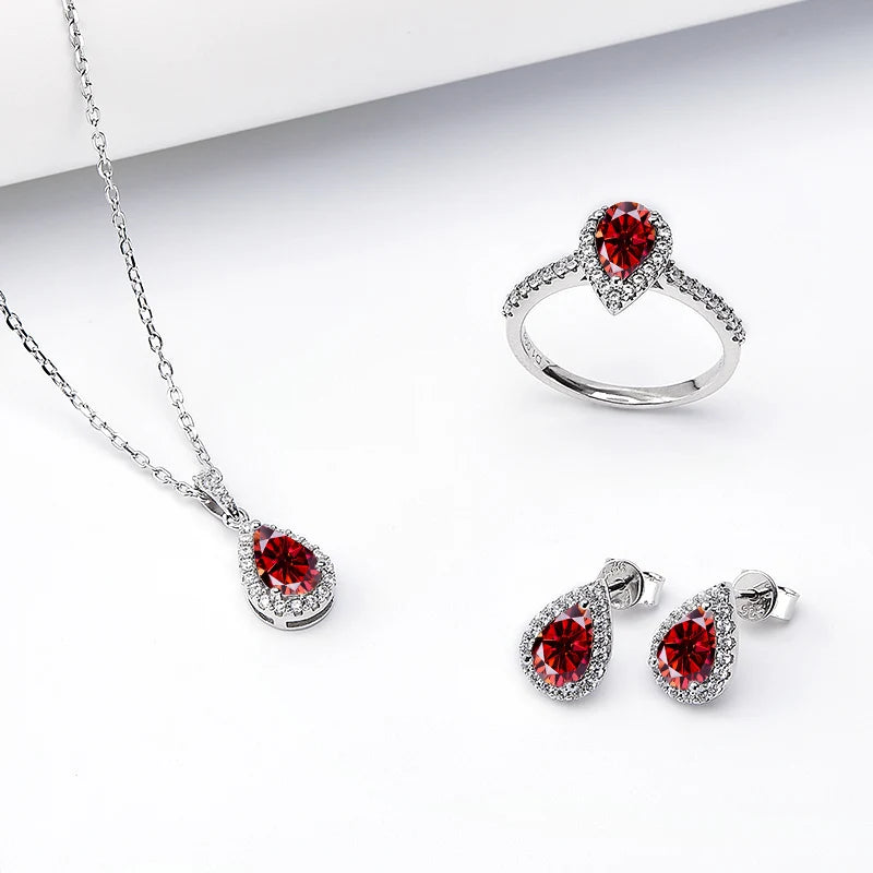 Jewelry Set Moissanite Jewelry Set Pear-shaped It Includes Ring Necklace & Earrings Suitable for Weddings and Ideal As A Gift