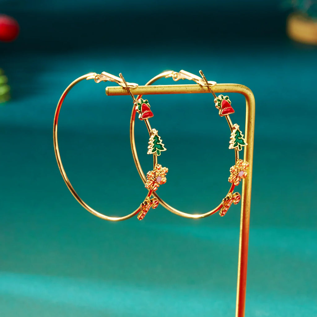 Christmas Hoop Earrings For Women Xmas Tree Snowflake Candy Cane Bell Large Circle Earring Holiday Party New Year Jewelry Gift