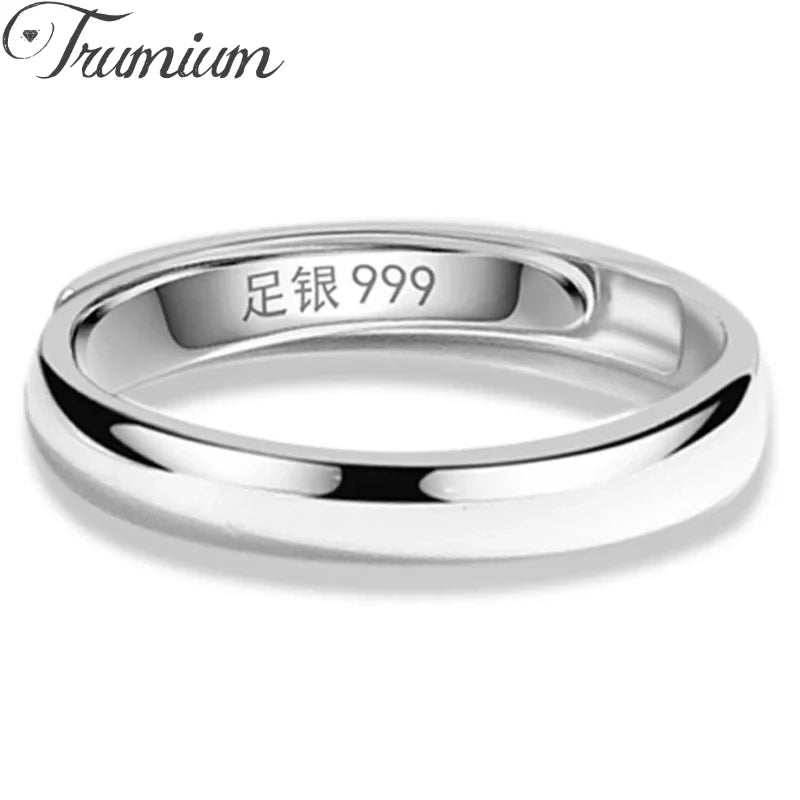 Trumium 100% Real 999 Pure Silver Jewelry Simple Adjustable Rings For Women Men Ring Fashion Bright Couple Ring Lover Gifts