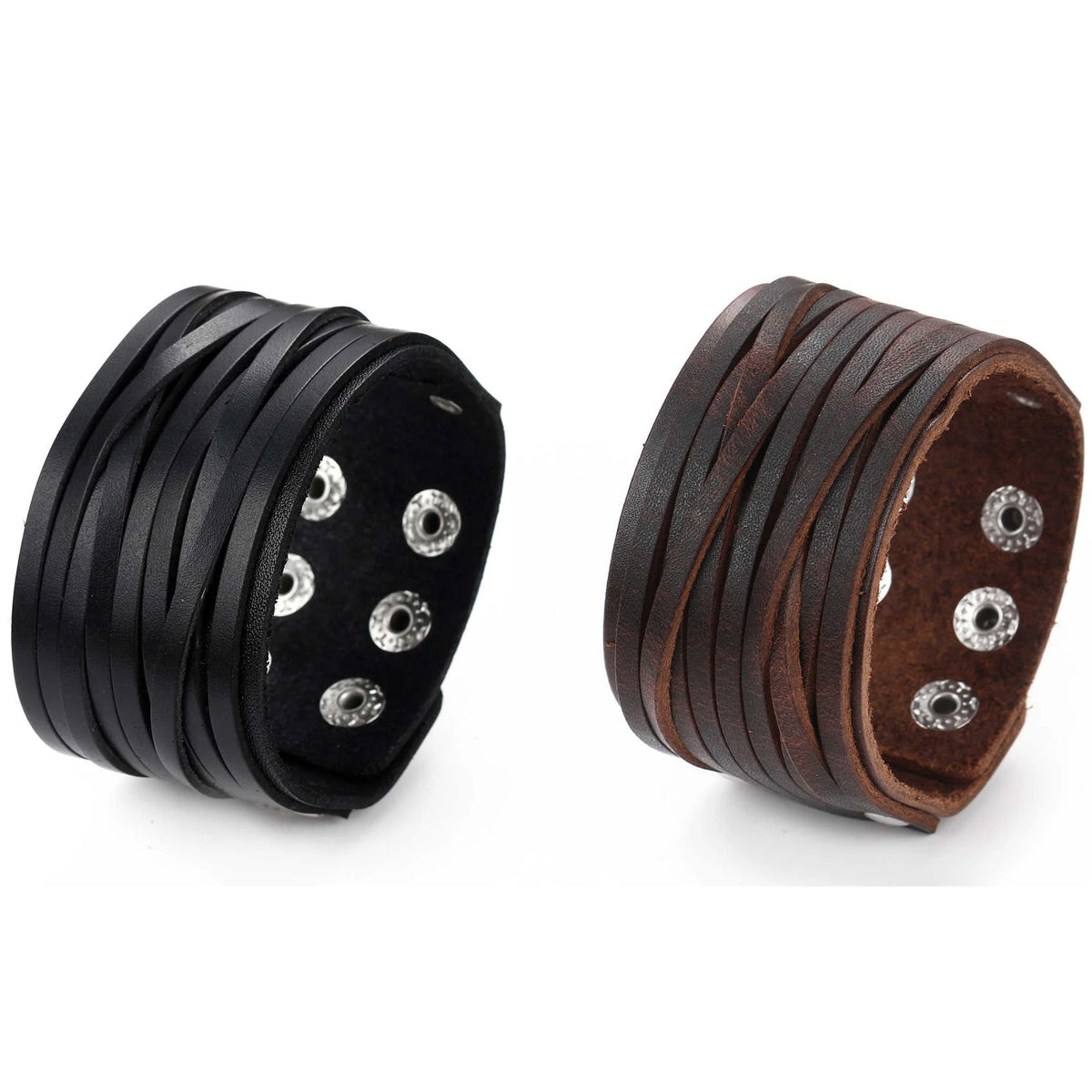 2 Pcs Punk Leather Cuff Bracelet Adjustable Straps Wrap Bracelets Cuff Gothic Leather Wristbands for Men, Women