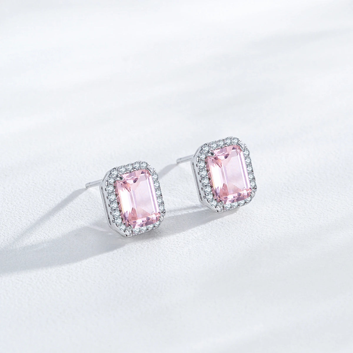 Ailmay Luxury 925 Sterling Silver Pink Rectangle Emerald cut Zircon Earrings For Women Romantic Valentine's Day Jewelry Gift