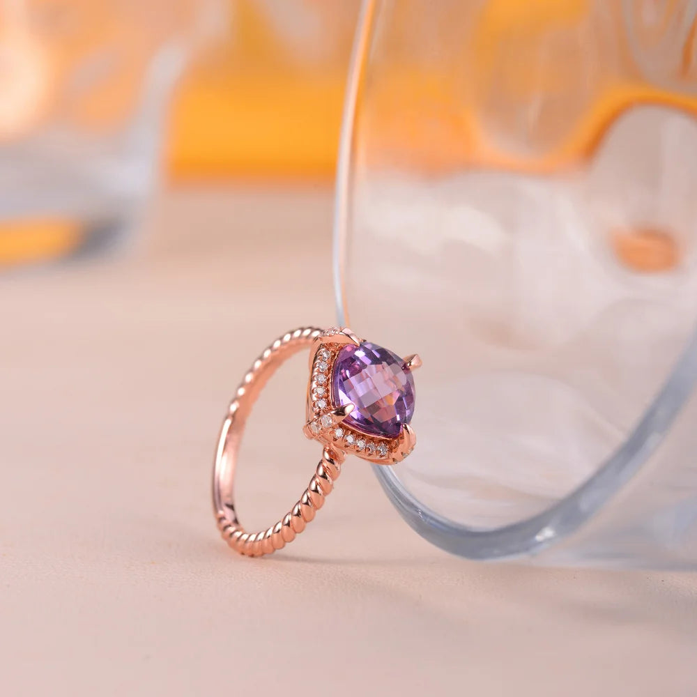 LinkerLove S925 Sterling Silver Amethyst Jewelry Set Cushion Cut Purple Gemstone Halo Necklace Earrings Ring for Women Wedding