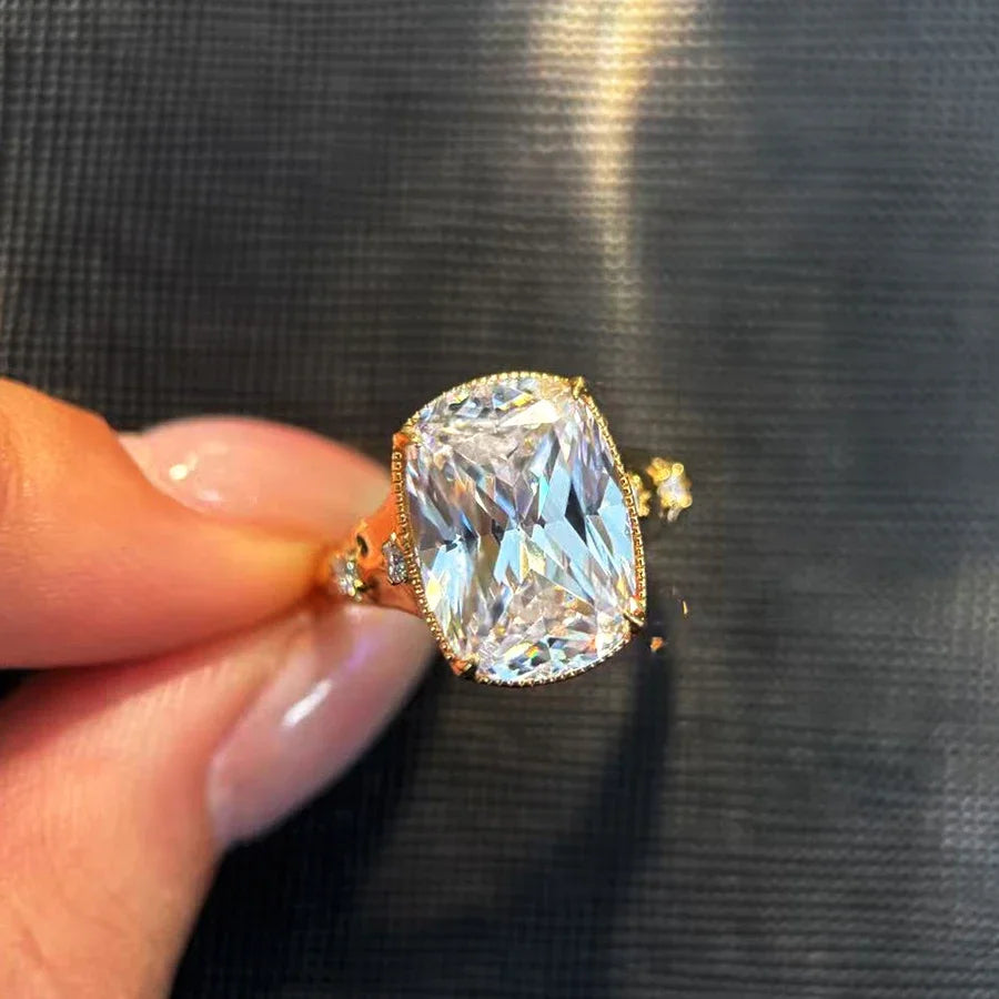 QIBAOKU 10CT Elongated Cushion Moissanite Ring S925 Sterling Silver for Women Big Diamond Vintage Wedding Band Jewelry GRA 2026