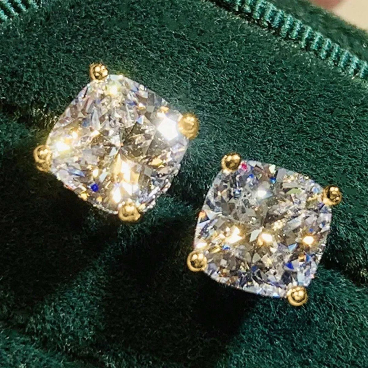 OXTAO Cushion Cut 2ct Moissanite Solitaire Stud Earrings Versatile Female Everyday Earrings Temperament Jewelry 14K Gold Filled