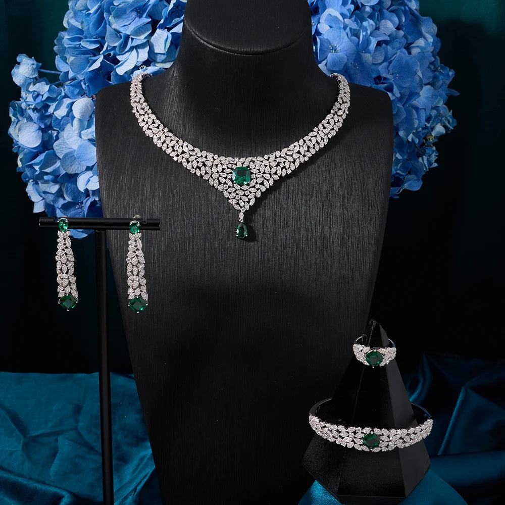 023818 Women Necklace Sets Cubic Zirconia Bridal Jewelry DuBai Saudi Wedding Engagement Party Festival Jewel Accessory