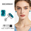 Bocarman Rectangular Ice Cut Mint Green Zircon Stud Earrings S925 Sterling Silver Rhodium Plated Fine Jewelry 8x10mm