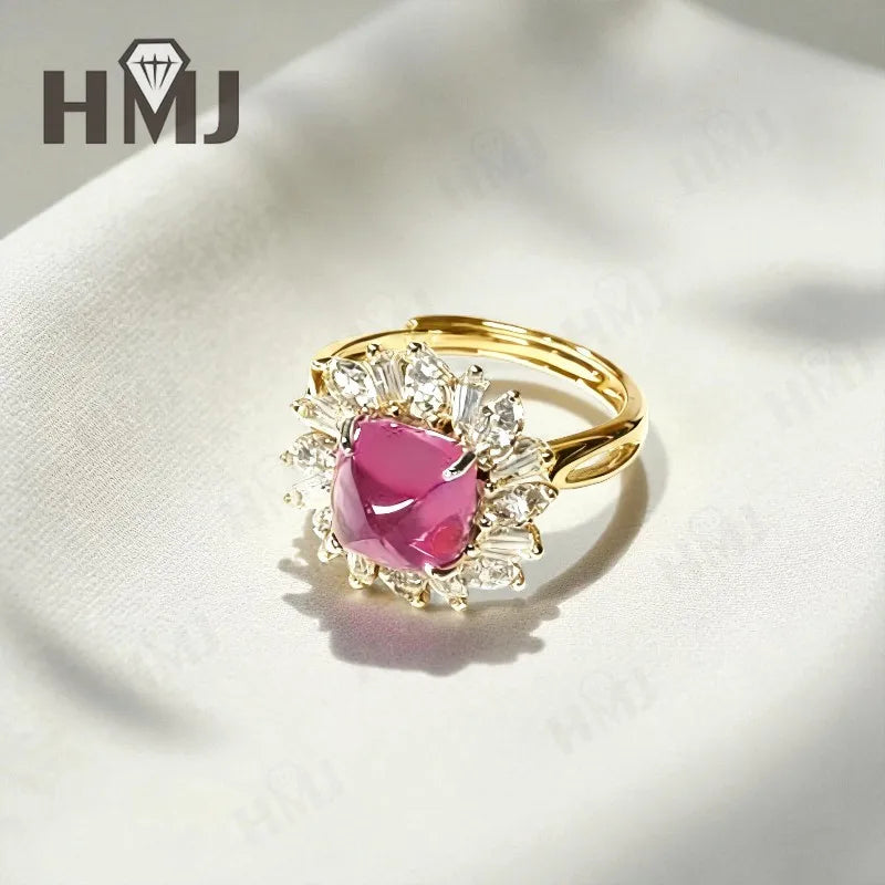 Finger Ring with 4CT Sugar Tower Lab Grown Sapphire Padparadscha 925 Silver for Women Man Engagement Banquet Accasion Christmas