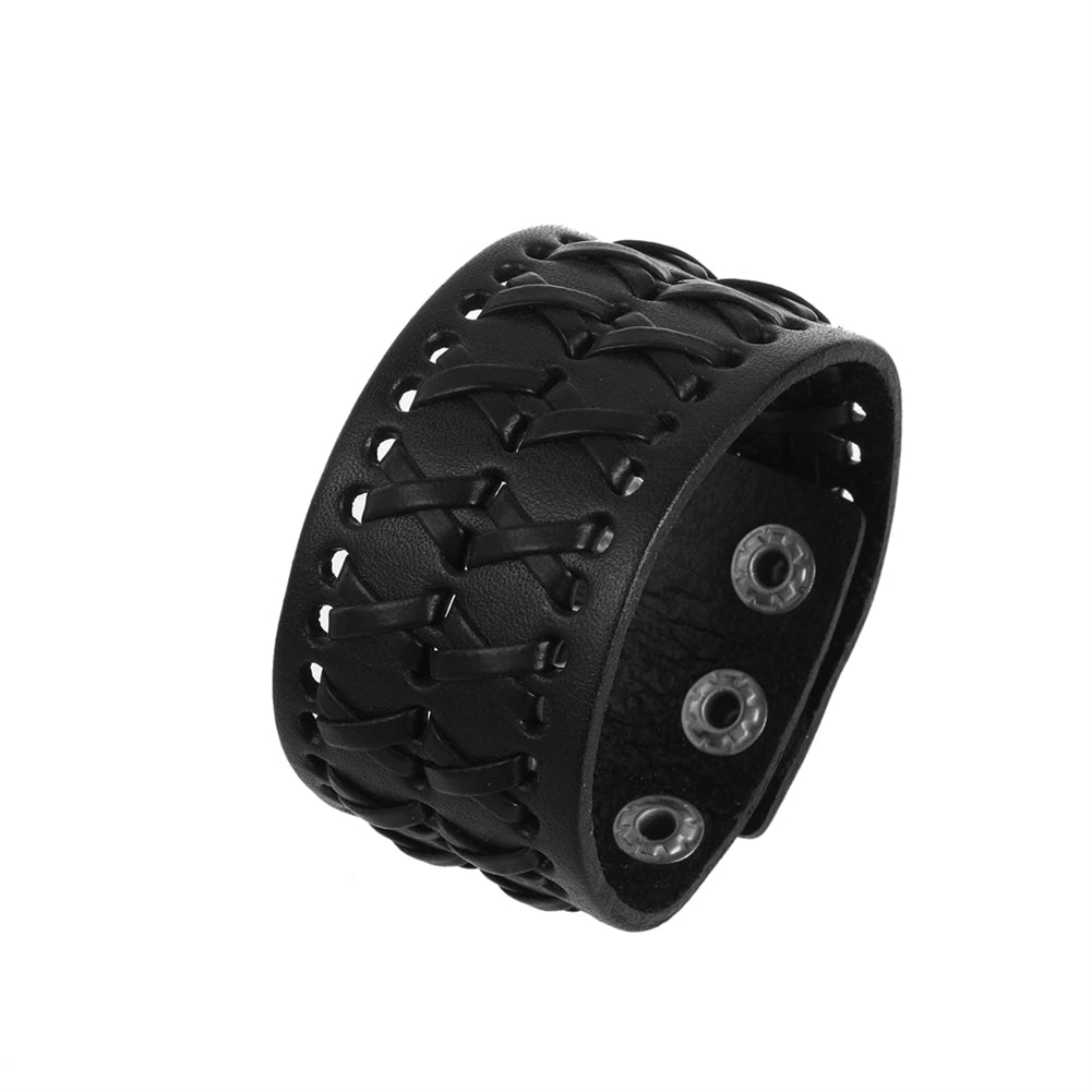2 Pcs Punk Leather Cuff Bracelet Adjustable Straps Wrap Bracelets Cuff Gothic Leather Wristbands for Men, Women