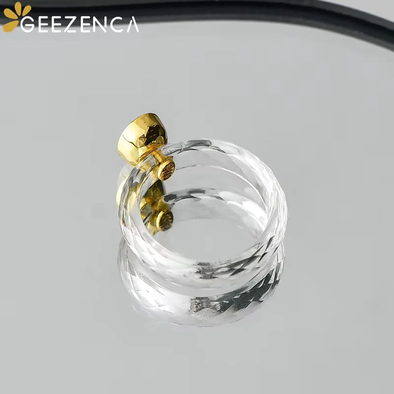 GEEZENCA Natural White Crystal Circle Amethyst 925 Sterling Silver Size 7 Rings For Women Purple Stone Minimalism Ring Gift