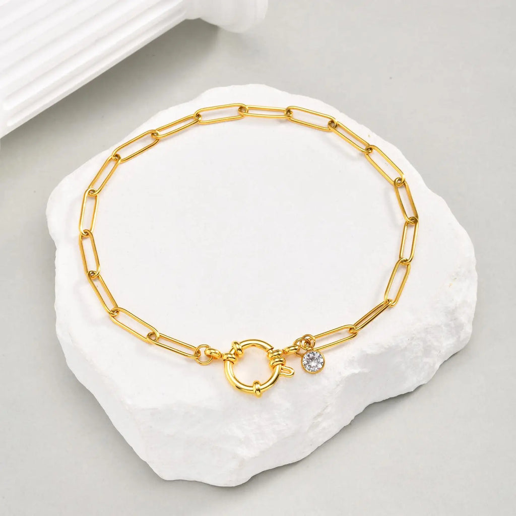 Anklet for Women, Adjustable Paperclip Chain Stainless Steel Link,Gold Plated Anklet Bracelet, Beach Summer Simple Foot Jewelry
