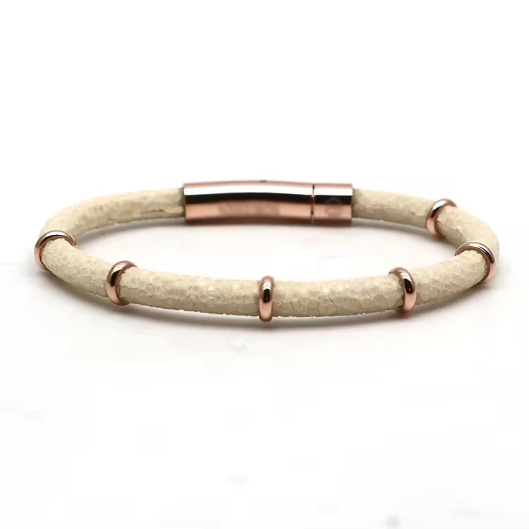 Genuine Stingray Leather Ring Beads Bracelet Double Bone Stinghd Style Gift for Birthday Gift Man Women Couple Bracelets Jewelry