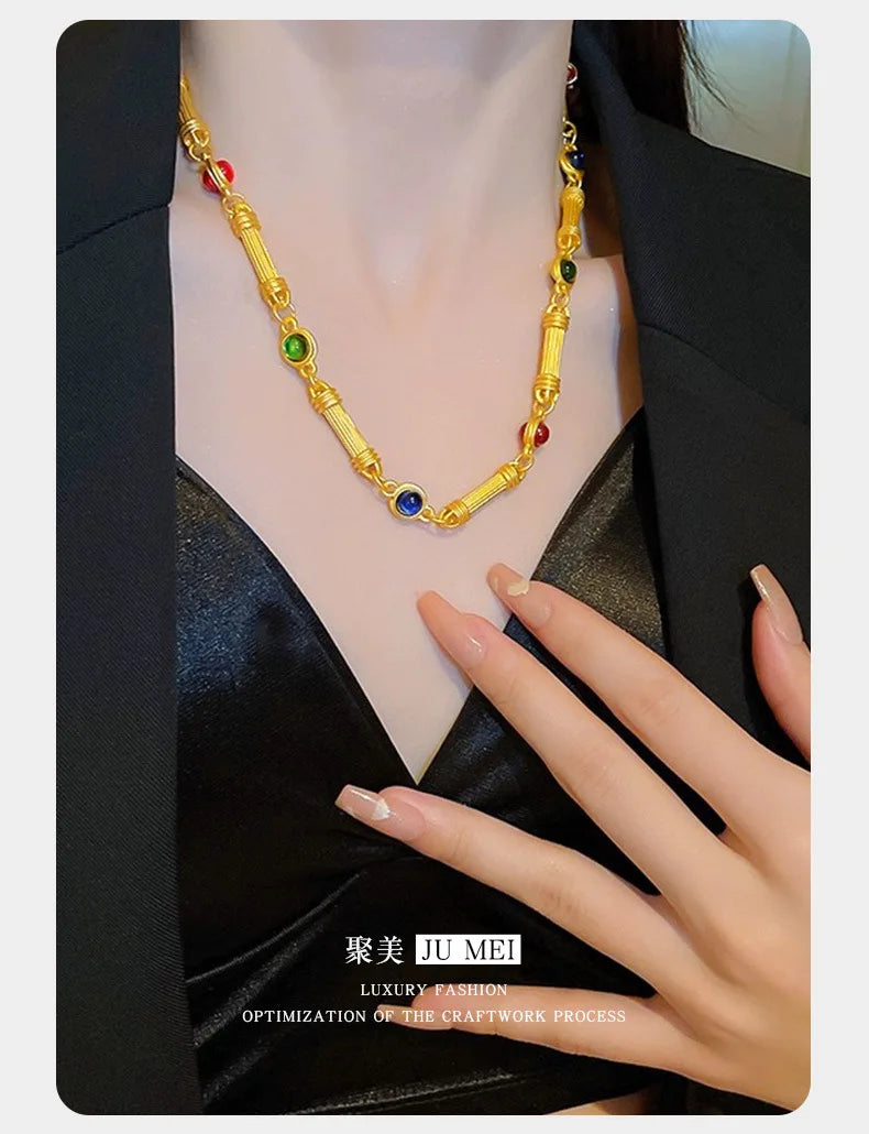 9999 24K  real  gold store same gold women's necklace candy bamboo series collarbone chain sexy generous beautiful jewelry