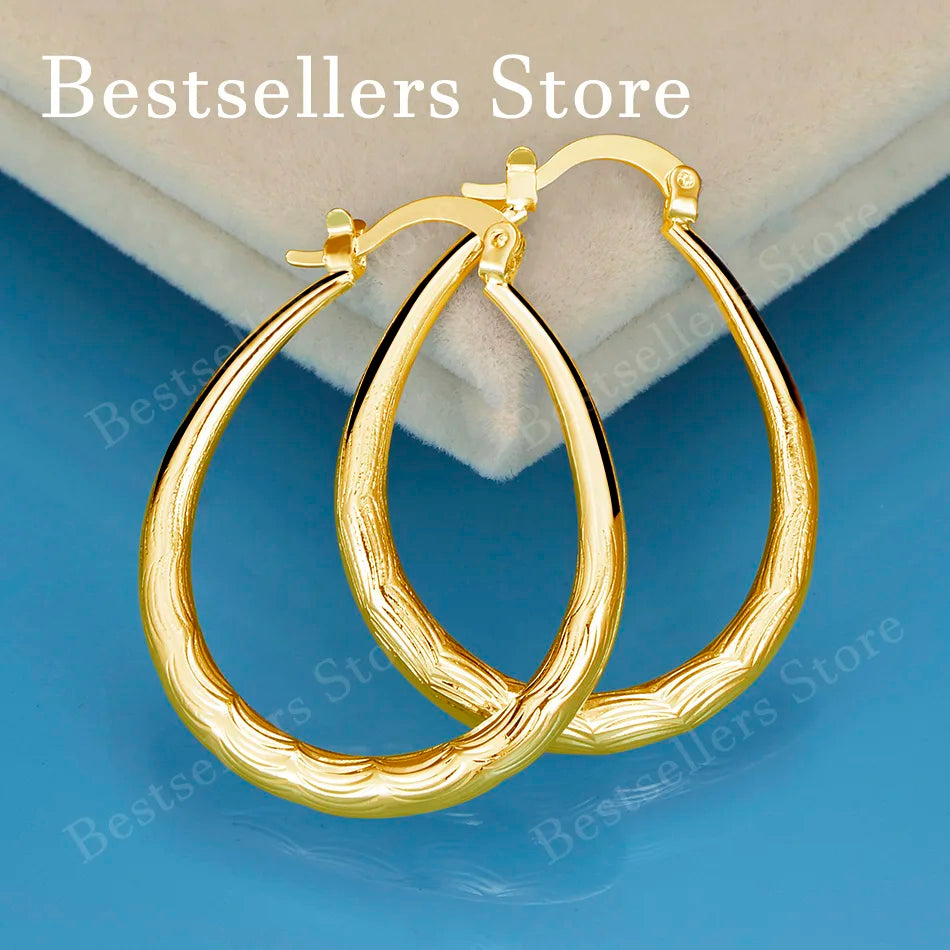 18K Gold-Plated 30mm Exquisite Textured Round Earrings – Stylish Wedding Jewelry & Gift for Women