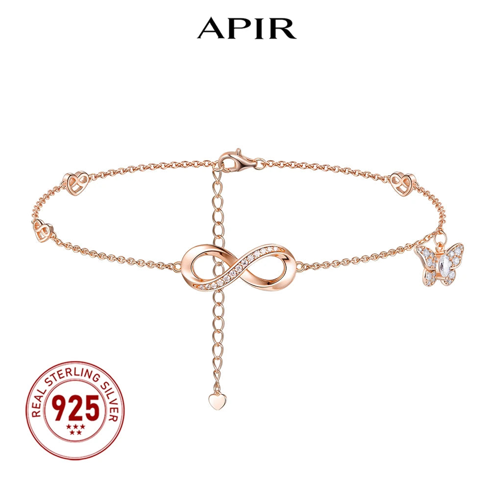 APIR 925 Sterling Silver Moissanite Foot Bracelet for Women Infinity Symbol Heart Butterfly Anklets Jewelry Valentine's Gift