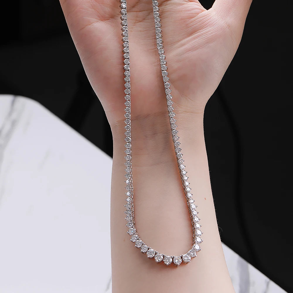 BXINY Gradual Round Moissanite Curved Tennis Necklace S925 Silver Gradient Round Diamonds for Women Wedding Bride Choker Jewelry