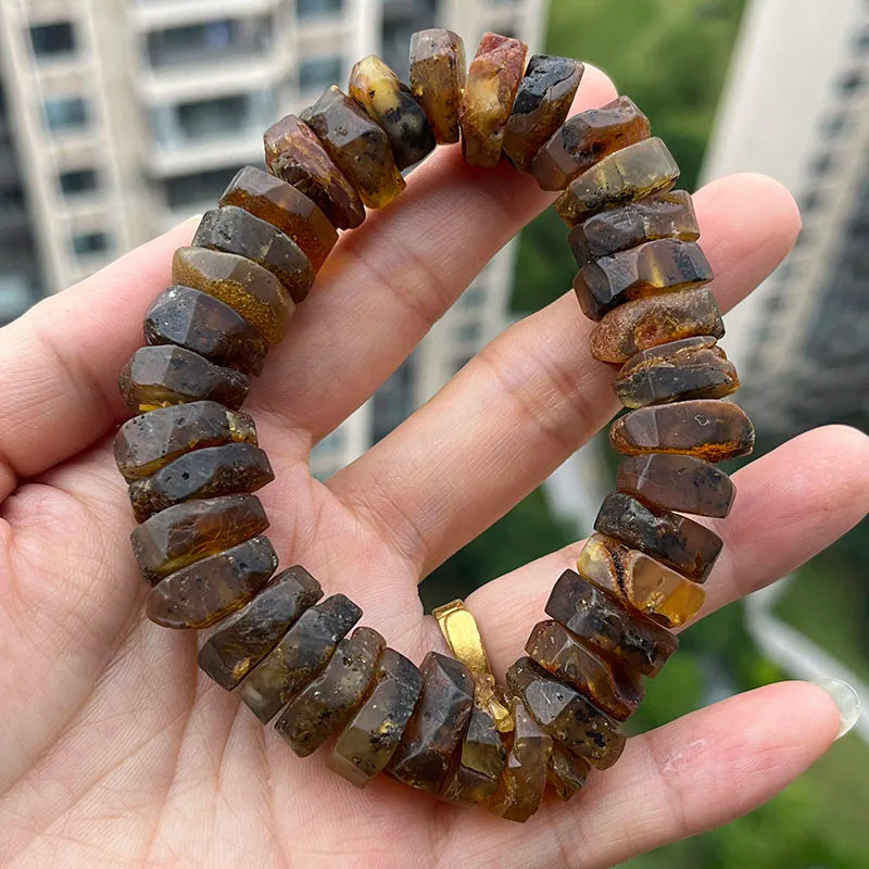 New Real Amber Bracelets for Men Women Unique Irregular Black Bead Good Smell 100% Original Natural Stone Healing Amber Jewelry