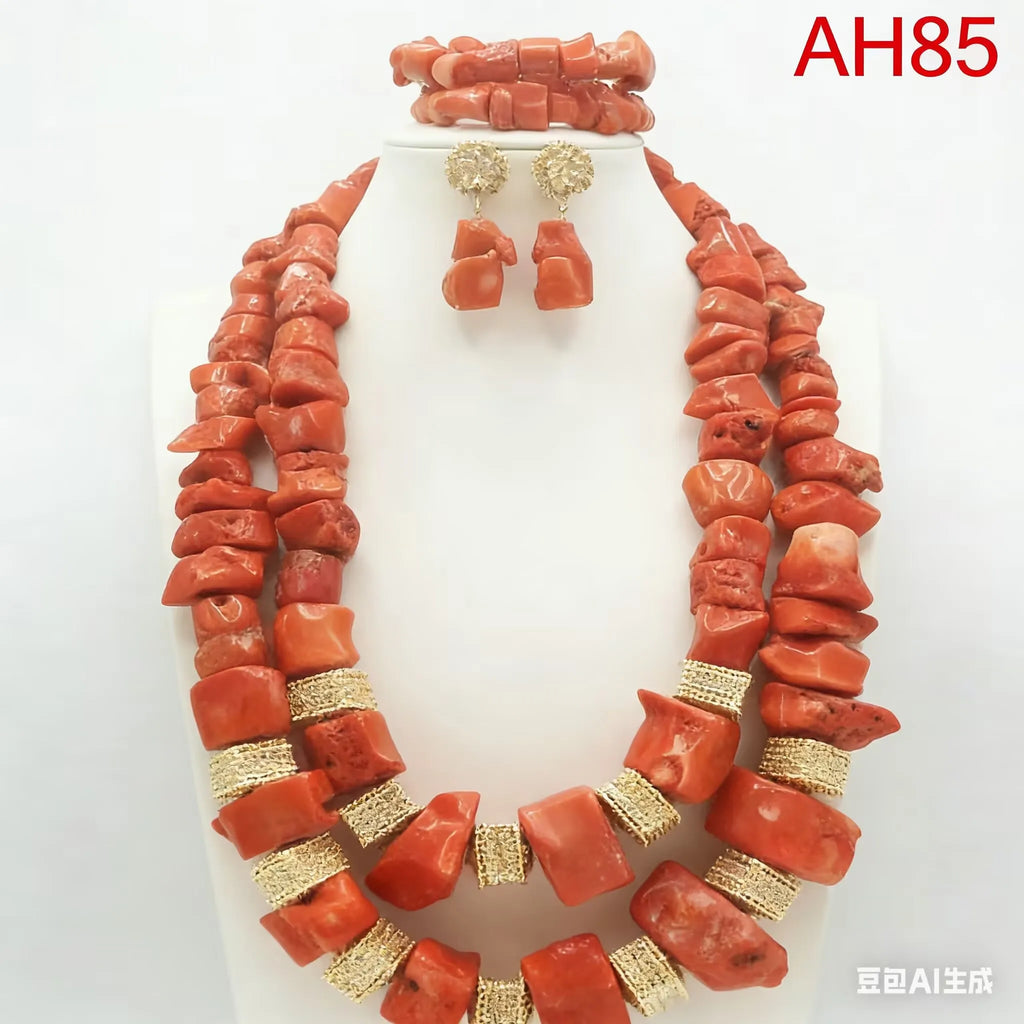 Handmade Coral Beads Jewelry Set African Ethnic Wedding Bridal Gift