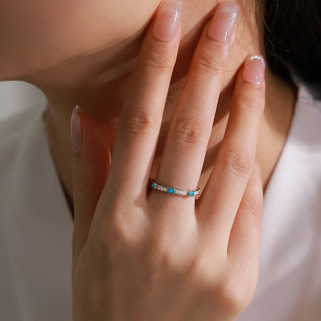 Ailmay Elegant 925 Sterling Silver Full Turquoise Zircon Rings for Women Fine Jewelry Fashion Wedding Gift