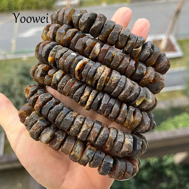 New Real Amber Bracelets for Men Women Unique Irregular Black Bead Good Smell 100% Original Natural Stone Healing Amber Jewelry