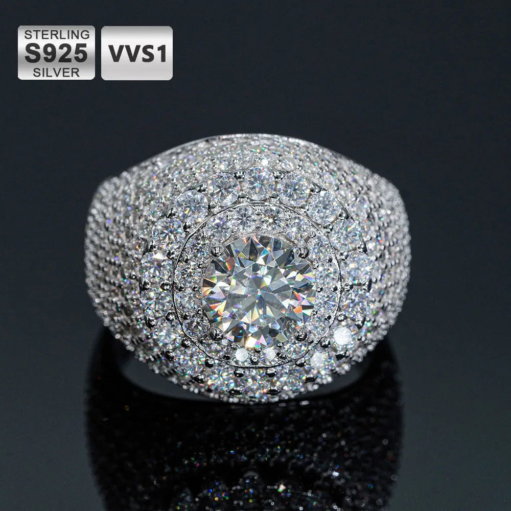 ICEBLING Full Moissanite Rings for Men Hip Hop Jewelry Original 925 Sterling Silver VVS Diamond Rings Gift