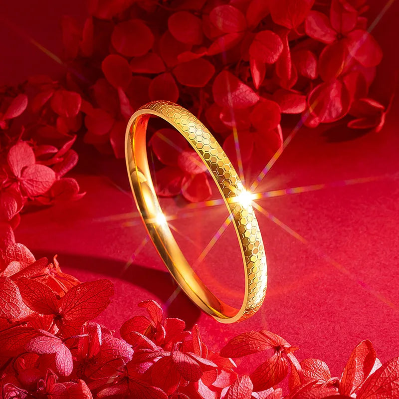 18K Yellow Gold Bangle Bracelet for Women Never Fade High Quality Fine Jewelry Wedding Engagement Bridal Party Gift for Her