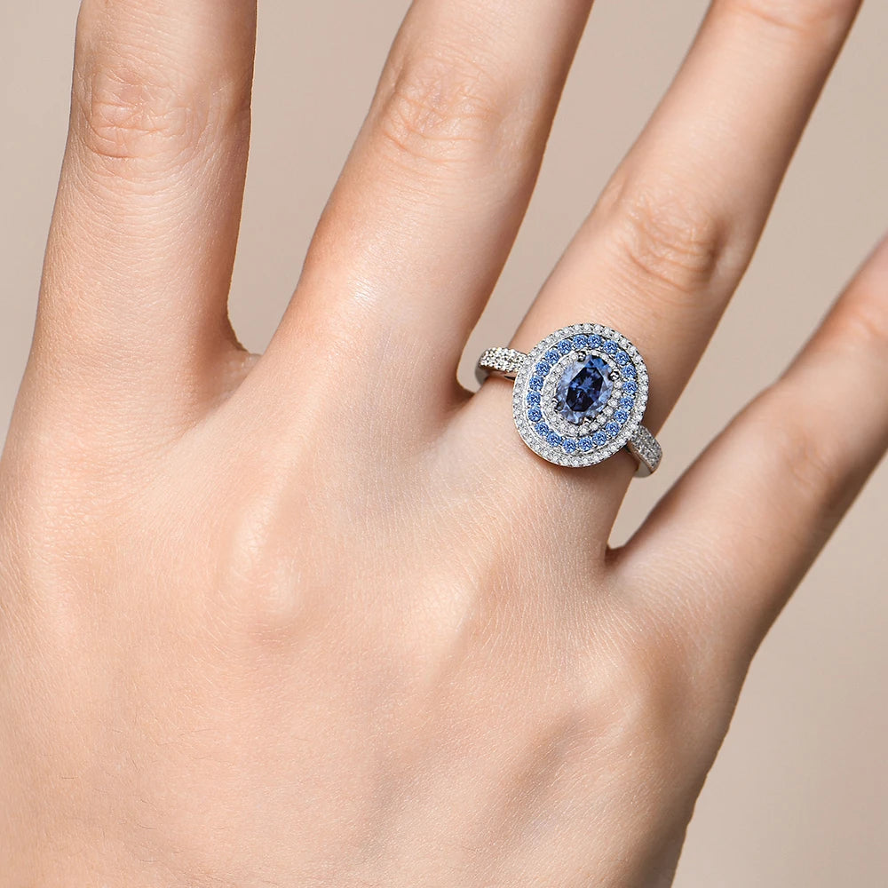 CHARMING Fashion 1.0CT Full Blue Moissanite Ring Lab Diamond 925 Sterling Silver for Women Fine Engagement Jewelry Gift Hot Sale