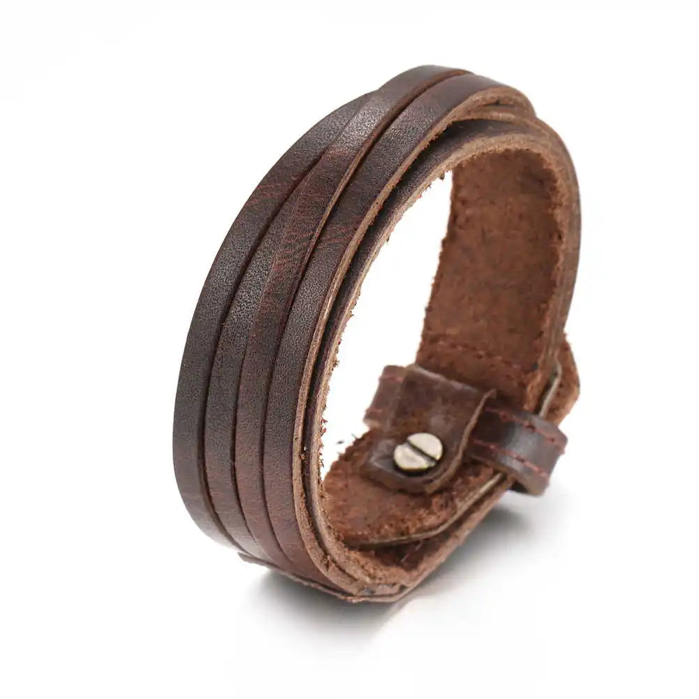 2 Pcs Punk Leather Cuff Bracelet Adjustable Straps Wrap Bracelets Cuff Gothic Leather Wristbands for Men, Women
