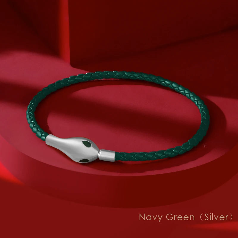 Classic Design Luxury Snakehead Bangles for Women Fashion Jewelry Genuine Braided Leather Bracelets Party Gifts Wholesale