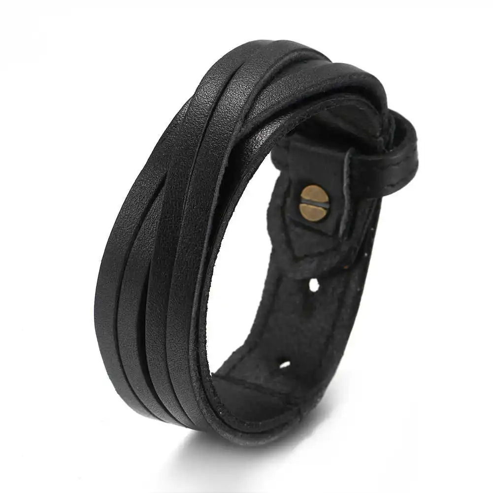 2 Pcs Punk Leather Cuff Bracelet Adjustable Straps Wrap Bracelets Cuff Gothic Leather Wristbands for Men, Women