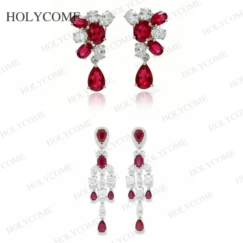 Solid 925 Sterling Silver Earrings Moissanite Ruby Earrings With Certificate Fashion Luxury Earrings For Christmas Jewelry Gifts