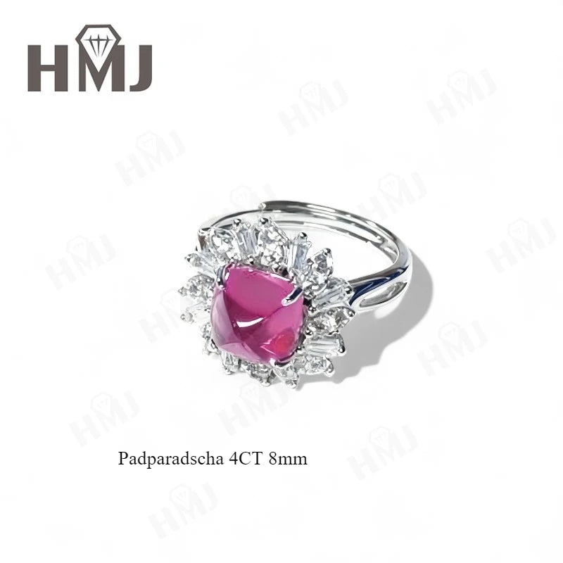 Finger Ring with 4CT Sugar Tower Lab Grown Sapphire Padparadscha 925 Silver for Women Man Engagement Banquet Accasion Christmas