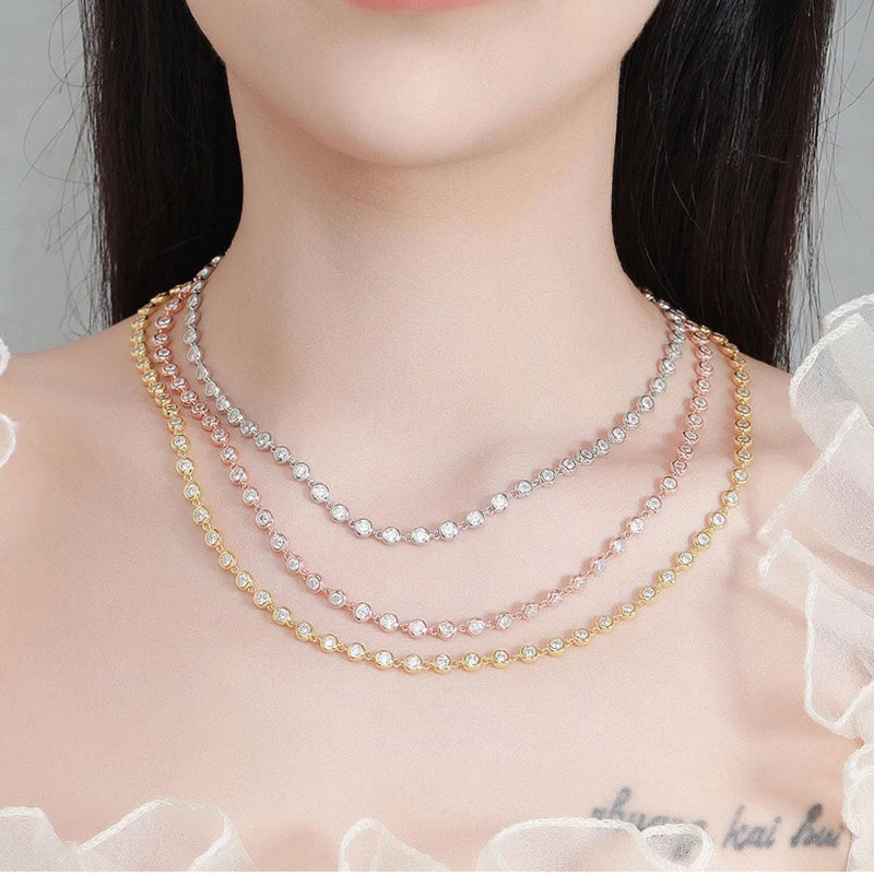 3mm Real Moissanite Bubble Chain Necklace 925 Sterling Silver Iced Diamond Tennis Necklaces Women Hiphop Jewelry Pass Tester