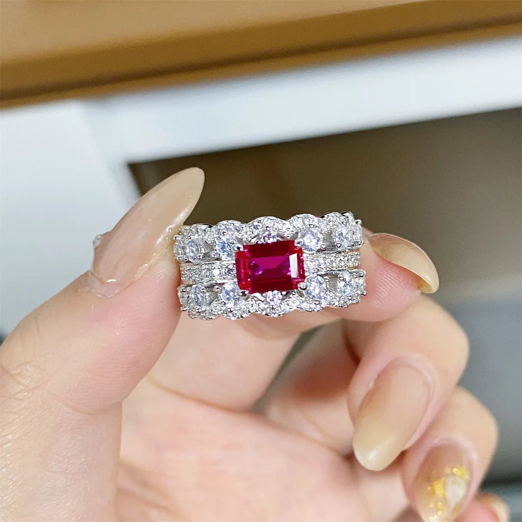Luxury Solid Platinum PT950 Women's Emerald Diamond Ring Cut Full Diamond Moissanite Ring