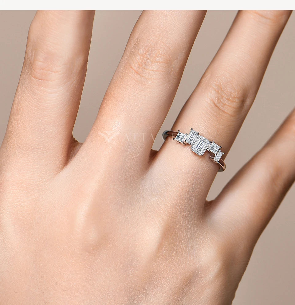 ATTAGEMS Baguette Emerald Cut Moissanite Jewelry Set for Women Rings Earrings Necklace S925 Sterling Silver 3 Piece Wedding Gift