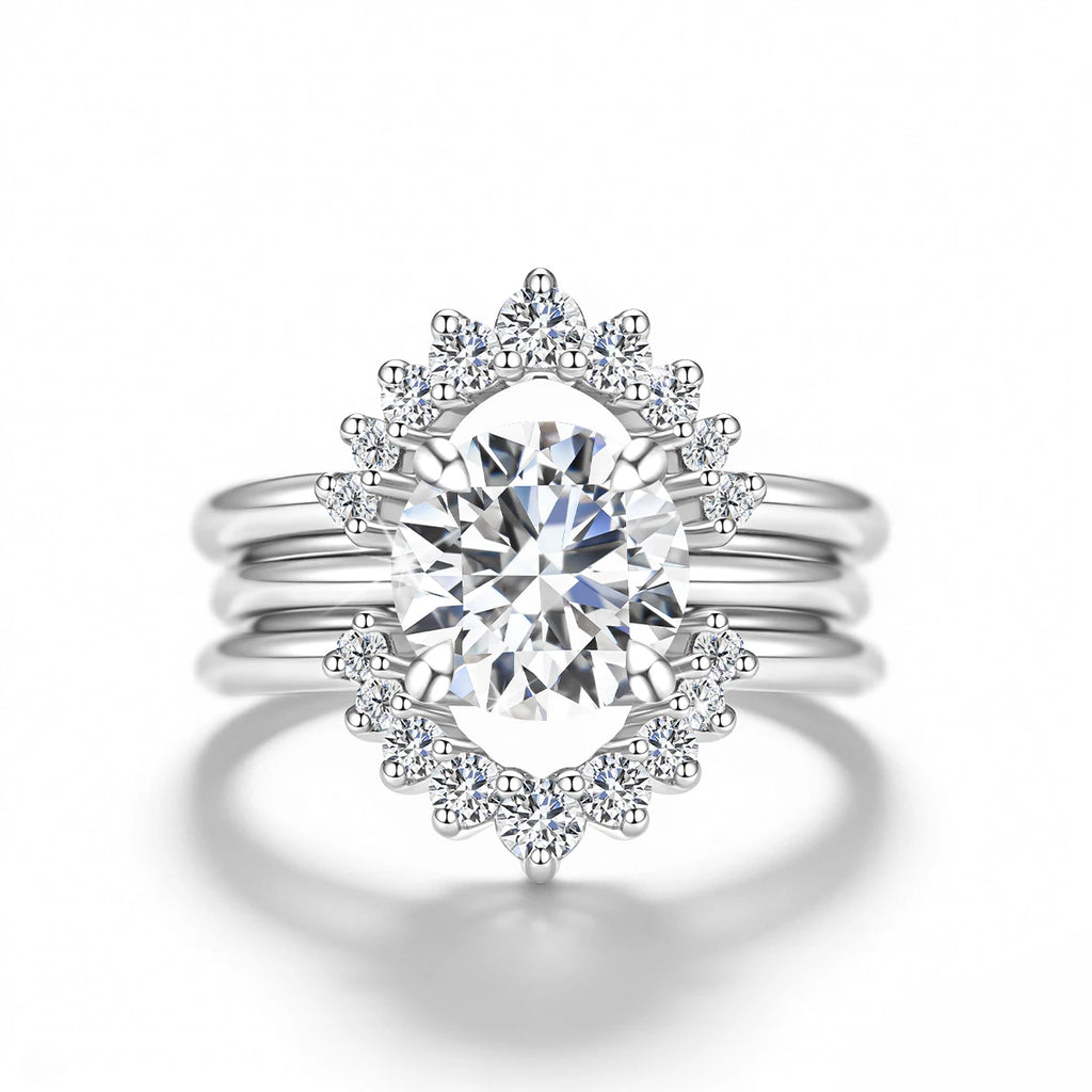 3pcs Set Stackable Rings for Women 14K Gold Filled 2 Carat Moissanite Engagement Ring Bride Wedding Jewelry Waterproof