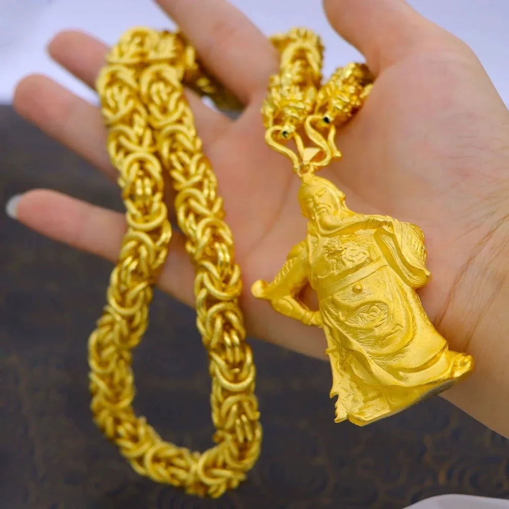 9999 Real Gold Round Bead Necklace Pendant Male Domineering Eagle Pendant Square Brand Clothed Drag  birthday gift