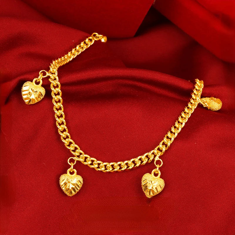 Orginal 24K Gold Plated Bracelet for Men Women Heart Love Pendant Bracelets Bangle Valentine's Day Gifts Wedding Jewelry Gifts
