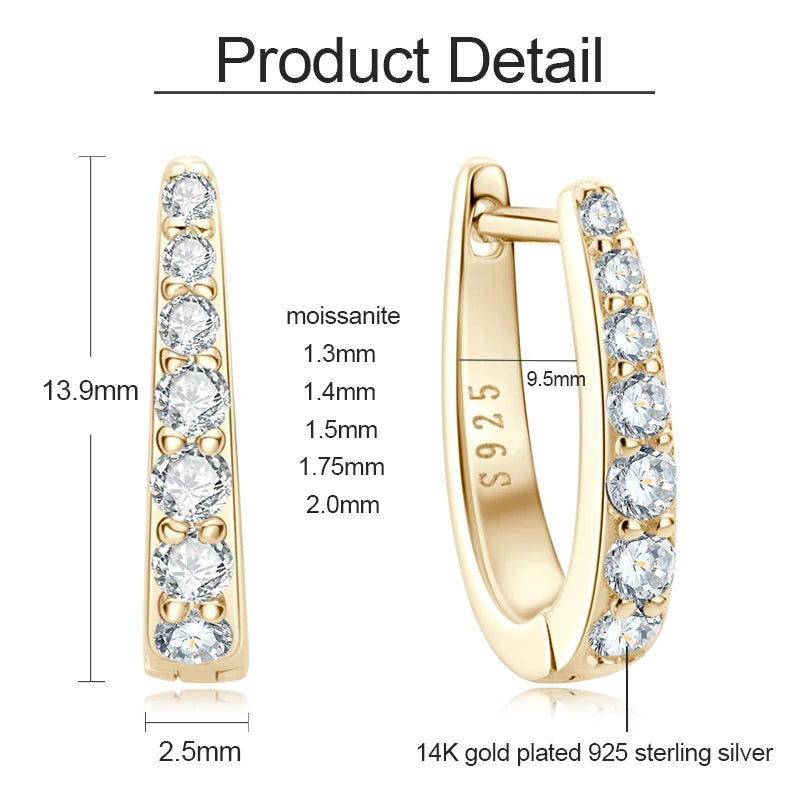 IOGOU S925 All D Moissanite Clip Earrings U Shaped Hoop Huggie 925 Silver for Woman Certified Fine Jewelry Wedding Birthday Gift