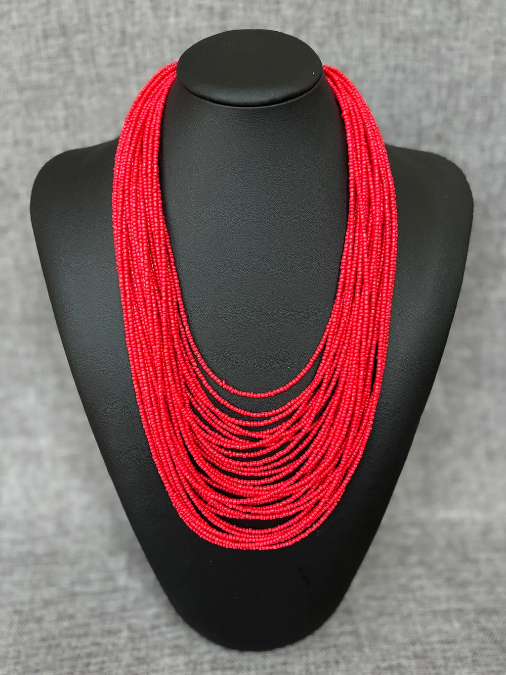 A bohemian‑style handmade beaded multi‑layer red beaded necklace for women, seaside vacation jewelry