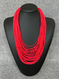 A bohemian‑style handmade beaded multi‑layer red beaded necklace for women, seaside vacation jewelry