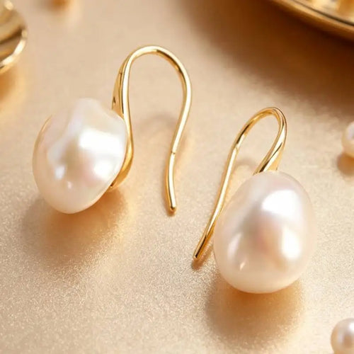 10-12mm white baroque pearl earrings 18K gold-plated hook gold  chic teardrop elegant dangler natural earbob